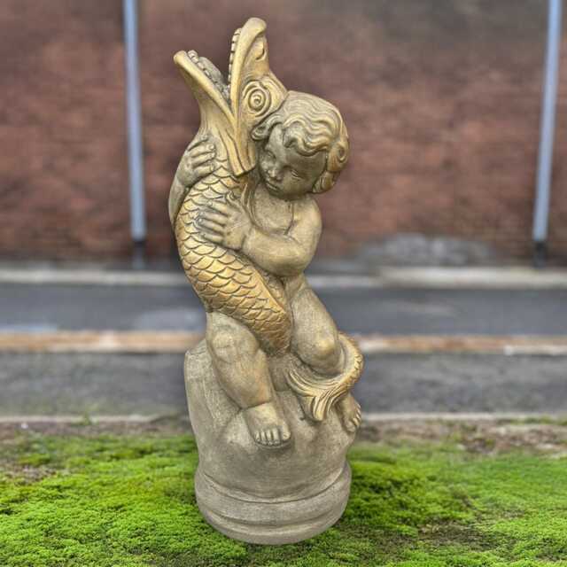 Concrete Boy With Snake Statue Stone Kid Sculpture Cement Figurine Handmade Lawn Decoration Front Door Ornament Kids Art Gift - image 1