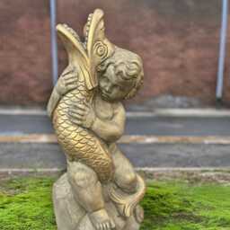Concrete Boy With Snake Statue Stone Kid Sculpture Cement Figurine Handmade Lawn Decoration Front Door Ornament Kids Art Gift - thumbnail 2