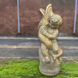 Concrete Boy With Snake Statue Stone Kid Sculpture Cement Figurine Handmade Lawn Decoration Front Door Ornament Kids Art Gift - thumbnail 3