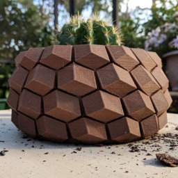 Honeycomb Pot in Cork Or Wood ~ Brown, Textured Natural Theme Succulent & Cactus Planter Corkfill - 3D Printed - thumbnail 3