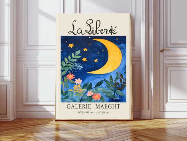 La Liberte Wall Art, Museum Exhibition Print, Moon & Stars Vintage Poster, French Art - image 1