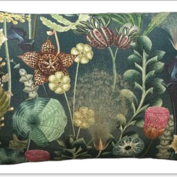 Botanical Herbarium Cushion Cover Printed Cotton Fabric Teal Green Exotic Floral - thumbnail 3