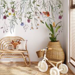 Botanical Meadow Flower Wall Decal Border - Easy To Apply Peel & Stick Floral Stickers For Nursery Decoration Decor - thumbnail 1