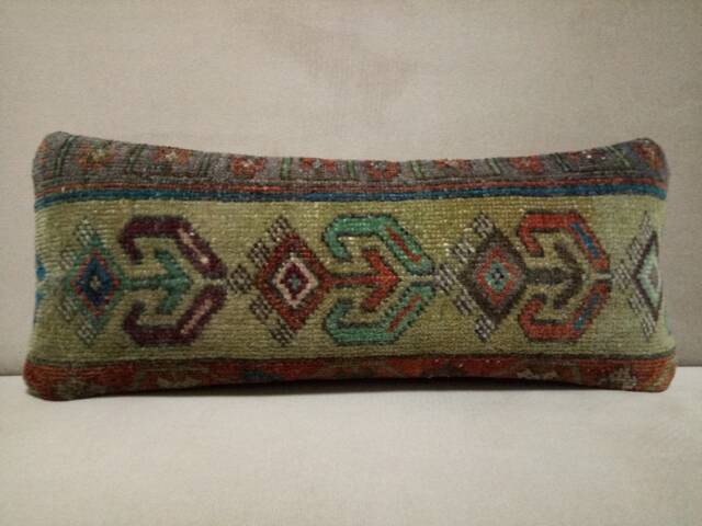 Carpet Lumbar Pillow 8x20 Inches Anatolian Turkish Slim Rug Cover Home Decor Pillow - image 1