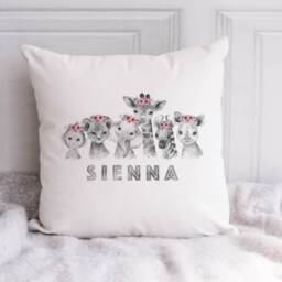 Safari Cushion, Personalised, Animal Bedroom Decor, Jungle Bedroom, Pink, Girls Room, Floral - thumbnail 3