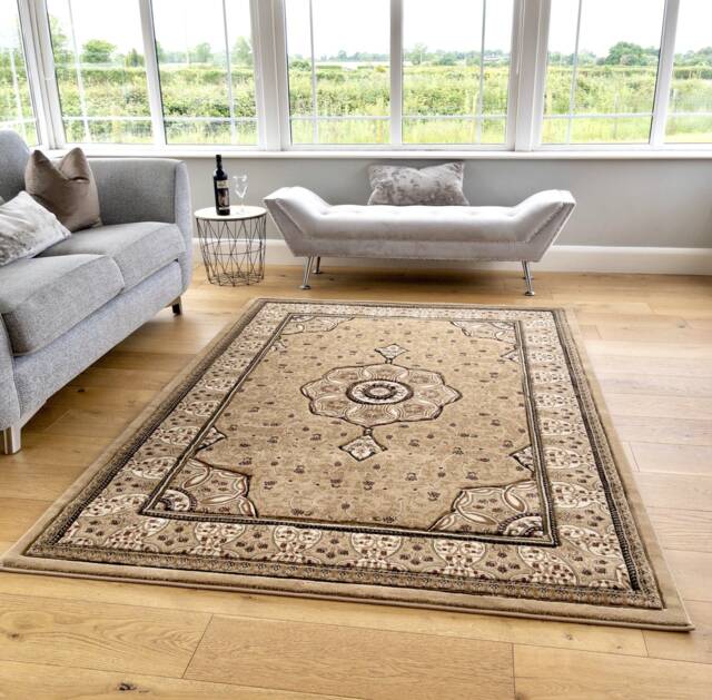 Beige Classic Traditional Vintage Thick Living Room Carpet Runners Floral Persian Style Rugs - image 1