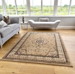 Beige Classic Traditional Vintage Thick Living Room Carpet Runners Floral Persian Style Rugs - thumbnail 1