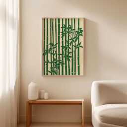 Bamboo Poster, Japanese Wall Art Print, Minimalist Nature Illustration, Zen Botanical Decor, Green Neutral Home - thumbnail 3