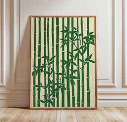 Bamboo Poster, Japanese Wall Art Print, Minimalist Nature Illustration, Zen Botanical Decor, Green Neutral Home