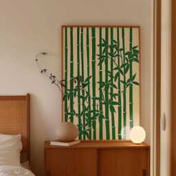 Bamboo Poster, Japanese Wall Art Print, Minimalist Nature Illustration, Zen Botanical Decor, Green Neutral Home - thumbnail 2