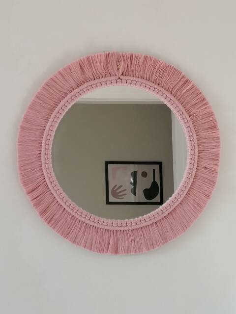 Nursery Mirror , Bead Macrame Girl's Room Decor Custom Wall Hanging Woven Round Next Day Shipping - image 1