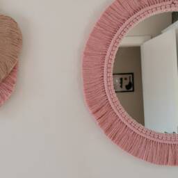 Nursery Mirror , Bead Macrame Girl's Room Decor Custom Wall Hanging Woven Round Next Day Shipping - thumbnail 3