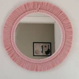 Nursery Mirror , Bead Macrame Girl's Room Decor Custom Wall Hanging Woven Round Next Day Shipping - thumbnail 4