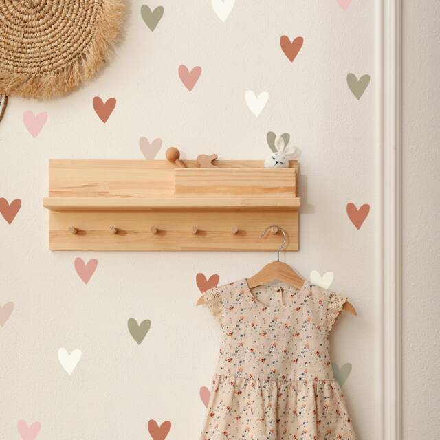 Dusky Rose Pink Fabric Heart Wall Stickers - Nursery Wall Decal Boho Decor Repositionable - image 1