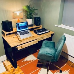 Solid Wood Desk With 2 Drawers On Steel Square Legs - Handmade Rustic Office Custom Size Wooden UK Home Office Chunky Timber - thumbnail 2