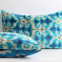 Handwoven Silk Velvet Ikat Pillow Cover Lumbar Cushion - thumbnail 4
