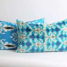 Handwoven Silk Velvet Ikat Pillow Cover Lumbar Cushion - thumbnail 2