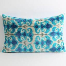 Handwoven Silk Velvet Ikat Pillow Cover Lumbar Cushion - thumbnail 3