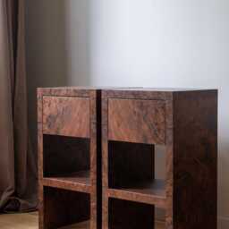 Handcrafted Rustic Walnut Burl Veneer Nightstand With Drawer - thumbnail 3