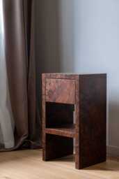 Handcrafted Rustic Walnut Burl Veneer Nightstand With Drawer