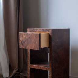 Handcrafted Rustic Walnut Burl Veneer Nightstand With Drawer - thumbnail 2
