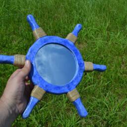 Blue Helm Mirror, Decorative Wall Mirror, Nautical Art, Blue Mirrors, Round Coastal Decor, Helm Hanging Mirrors - thumbnail 4