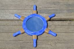 Blue Helm Mirror, Decorative Wall Mirror, Nautical Art, Blue Mirrors, Round Coastal Decor, Helm Hanging Mirrors