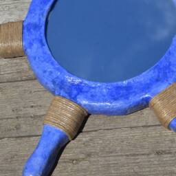 Blue Helm Mirror, Decorative Wall Mirror, Nautical Art, Blue Mirrors, Round Coastal Decor, Helm Hanging Mirrors - thumbnail 3