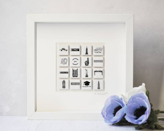 Personalized New York Illustrated Tile Art, Nyc Wedding Gift - image 1