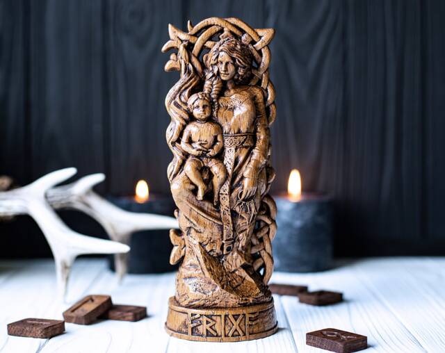 Frigg Goddess, Honored As Goddess Of Destiny in Norse Paganism - Statue For Asatru Altar Scandinavian Gods Wall Hung Sculpture - image 1