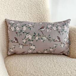 Celina Digby?? Luxury Designer Velvet Cushion Cover Pillow, Available in 3 Sizes Square Rectangular - Orchard Blossom Taupe, Sparrow Birds - thumbnail 3