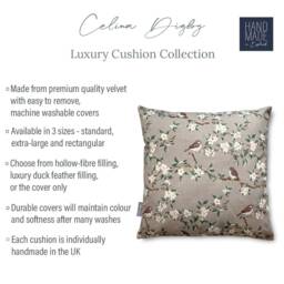 Celina Digby?? Luxury Designer Velvet Cushion Cover Pillow, Available in 3 Sizes Square Rectangular - Orchard Blossom Taupe, Sparrow Birds - thumbnail 4