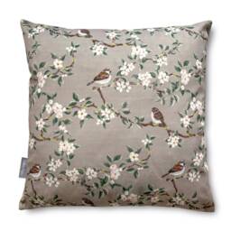 Celina Digby?? Luxury Designer Velvet Cushion Cover Pillow, Available in 3 Sizes Square Rectangular - Orchard Blossom Taupe, Sparrow Birds - thumbnail 2