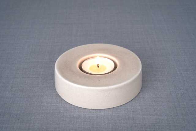 Beige Gray Pottery Candle Holder, Handmade Ceramic Tea Light Memorial Holder For Cremation Urns, Tealight - Caleo - image 1