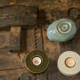 Beige Gray Pottery Candle Holder, Handmade Ceramic Tea Light Memorial Holder For Cremation Urns, Tealight - Caleo - thumbnail 3