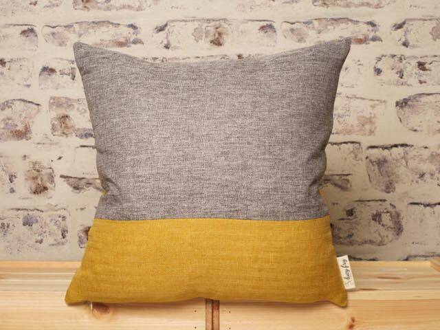 Gray & Mustard Geometric Cushion Cover Modern Color Block Pillow - image 1