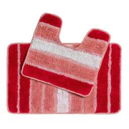 stripe Coral Pink Cotton Bath Mat 50 X 80cm & Pedestal 50cm Set Bathroom Rubber Non-Slip Backing Machine Washable Tumble Dry - thumbnail 2