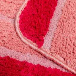 stripe Coral Pink Cotton Bath Mat 50 X 80cm & Pedestal 50cm Set Bathroom Rubber Non-Slip Backing Machine Washable Tumble Dry - thumbnail 3