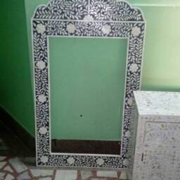 Mehrab Gray Bone Inlay Designer Mirror Frame With Free - thumbnail 4