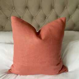 Terracotta Linen Pillow Cover, Salmon Pink Cushion, European Flax - thumbnail 4