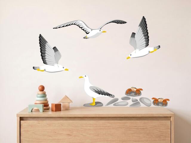Seagull Wall Decal North Sea - Maritime Decor Crab Coast For Children's Room & Living Hand-Drawn Made in Germany - image 1