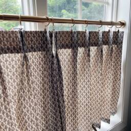 Black On Brown Block Print Cafe Curtain Pleated Neutral Window Treatment - thumbnail 3