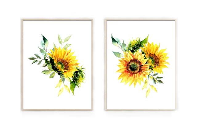 Watercolor Sunflowers Art Print Floral Wall Decor - image 1
