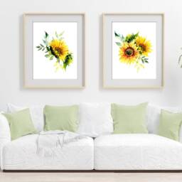 Watercolor Sunflowers Art Print Floral Wall Decor - thumbnail 2