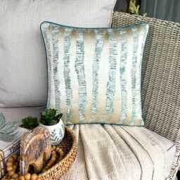 Teal Blue Jacquard Silk, Striped Pattern, Modern Throw Pillow Cover/Euro Sham - Undecided - thumbnail 2