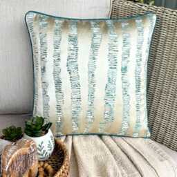 Teal Blue Jacquard Silk, Striped Pattern, Modern Throw Pillow Cover/Euro Sham - Undecided