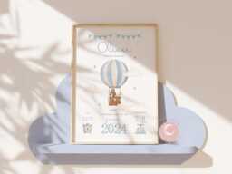Personalised Hot Air Balloon Baby Birth Details Print - Woodland Animal New Boy Girl Gift Newborn Keepsake - thumbnail 1