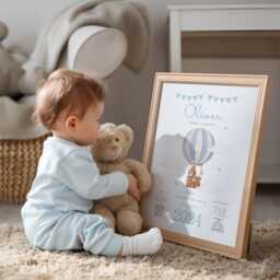 Personalised Hot Air Balloon Baby Birth Details Print - Woodland Animal New Boy Girl Gift Newborn Keepsake - thumbnail 2