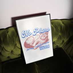 No Plans Lazy Cat Funny Print, Retro Lounging 80S 90S Decor, Gift, Playful Aesthetic Whimsical Poster, Bold Minimalist - thumbnail 3