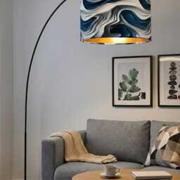 Handmade By Order Luxury Blue Grey Silver Wave Pattern Drum Velvet Lamp Shade Pendant Light All Shapes & Sizes Available - thumbnail 2
